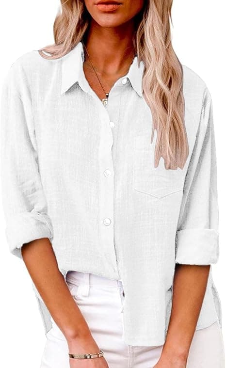 AKEFUN Button Down Shirts for Women, Cotton Long Sleeve