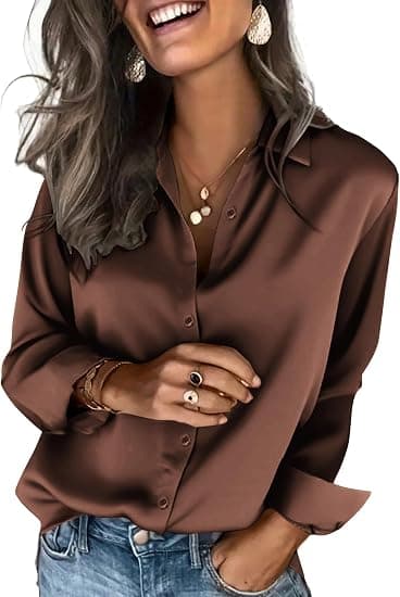 Zeagoo Satin Blouses for Women, Long Sleeve