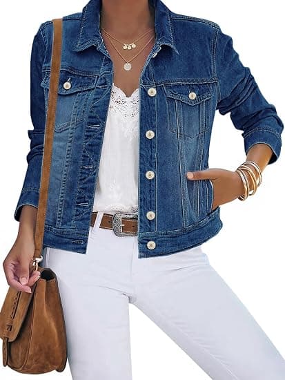 luvamia Women's Basic Button Down Denim Jean Jacket