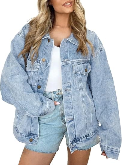 AUTOMET Women's Oversized Jeans Jacket with Pockets