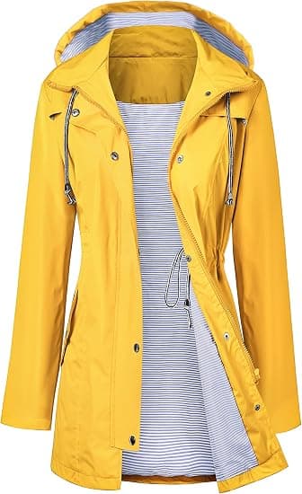 LOMON Raincoat Women, Long Hooded Trench