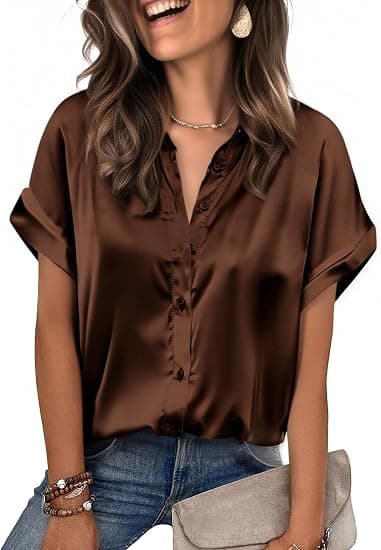Zeagoo Womens Satin Blouse, Short Sleeve