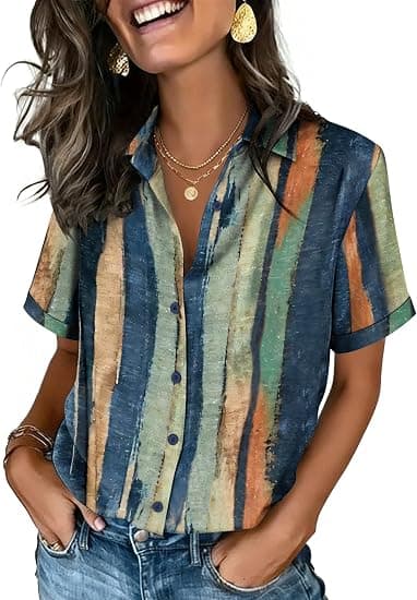 Zeagoo Button Down Shirts for Women, Short Sleeve