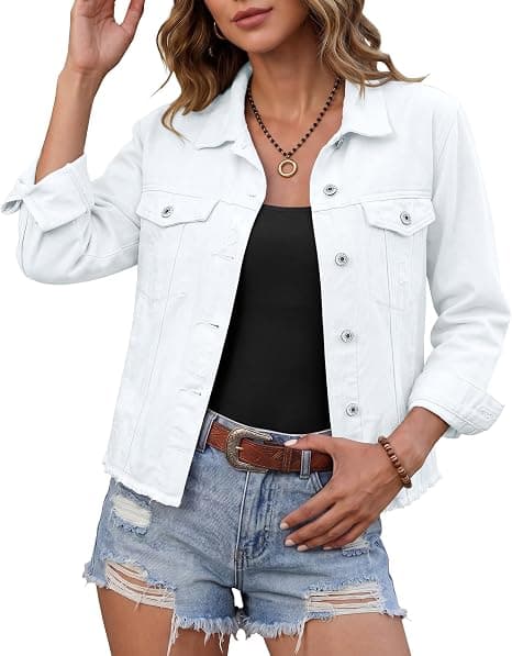 luvamia Denim Jacket for Women, Distressed Trucker